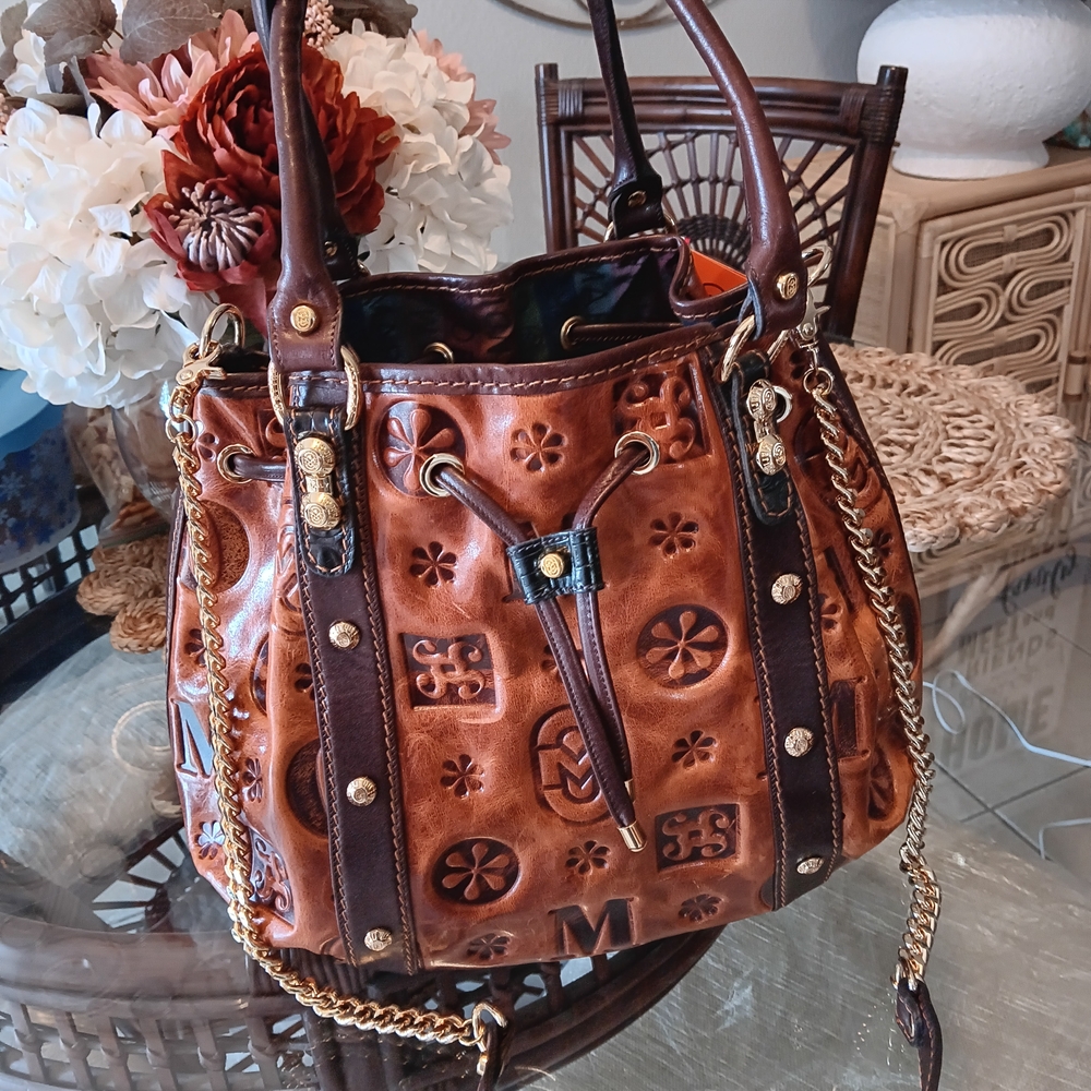 Marino Orlandi Brown Embossed Shoulder Bag